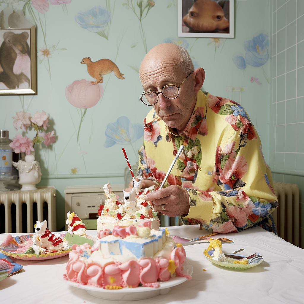 Man baking a cake with mouses