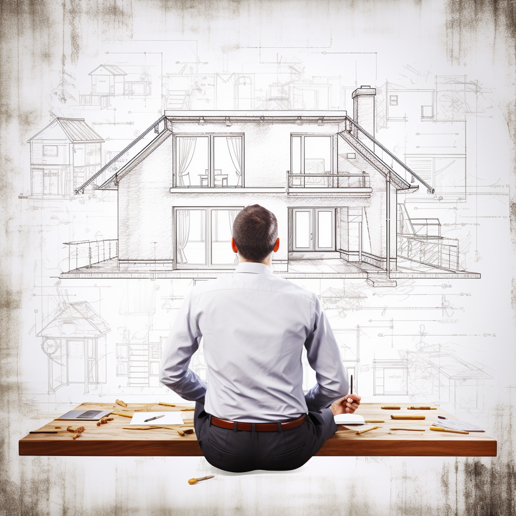 Man drawing house schematic