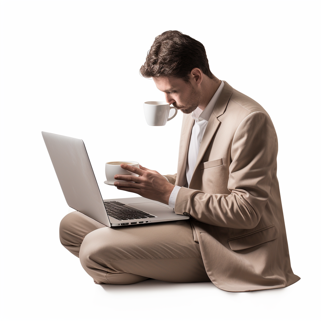 Man enjoying coffee while using laptop