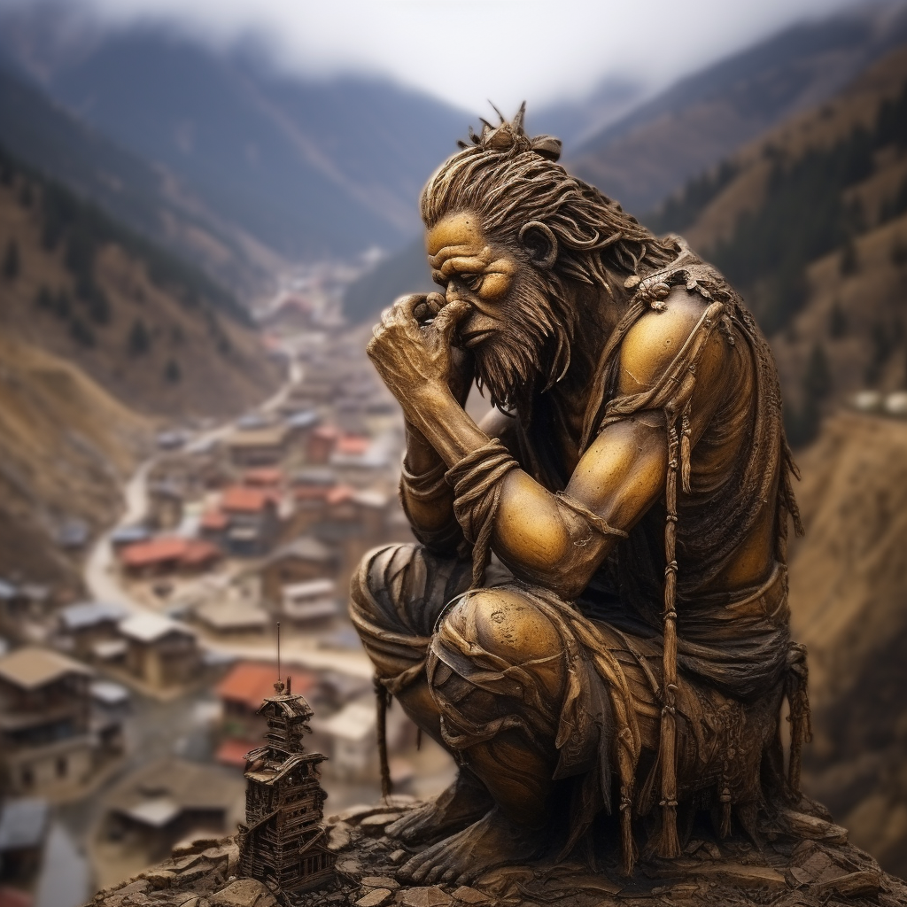 Man eating corn dog in Tibetan mountains