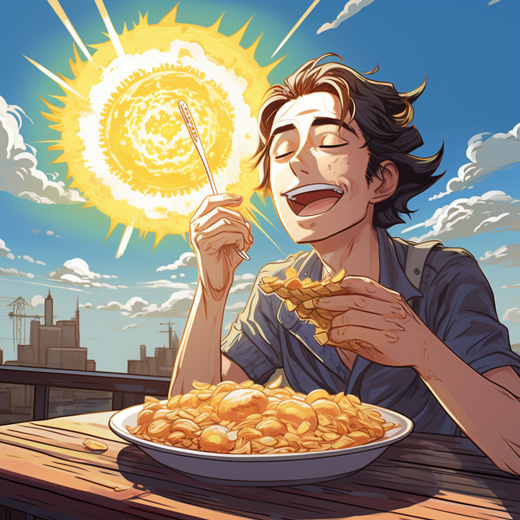 Man consuming sun in anime art