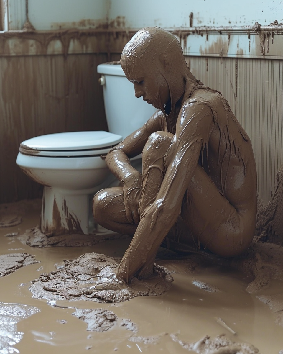 Man Escaping Melted Brown Paint Toilet