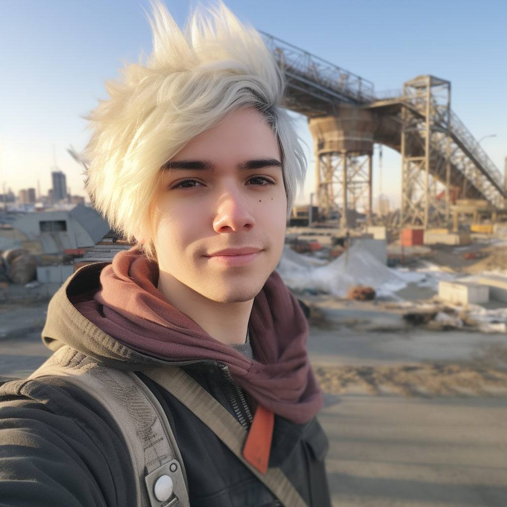 Man with Bleached Punk Hair Overlooks Postapocalyptic Landscape