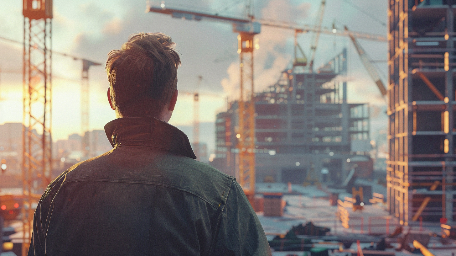 Man observing big factory construction