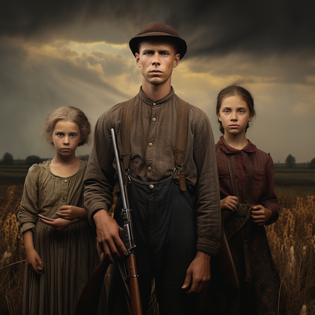 Family with Rifles on Farm