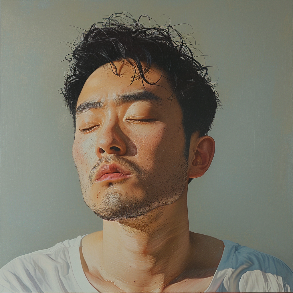 Asian man focusing on self