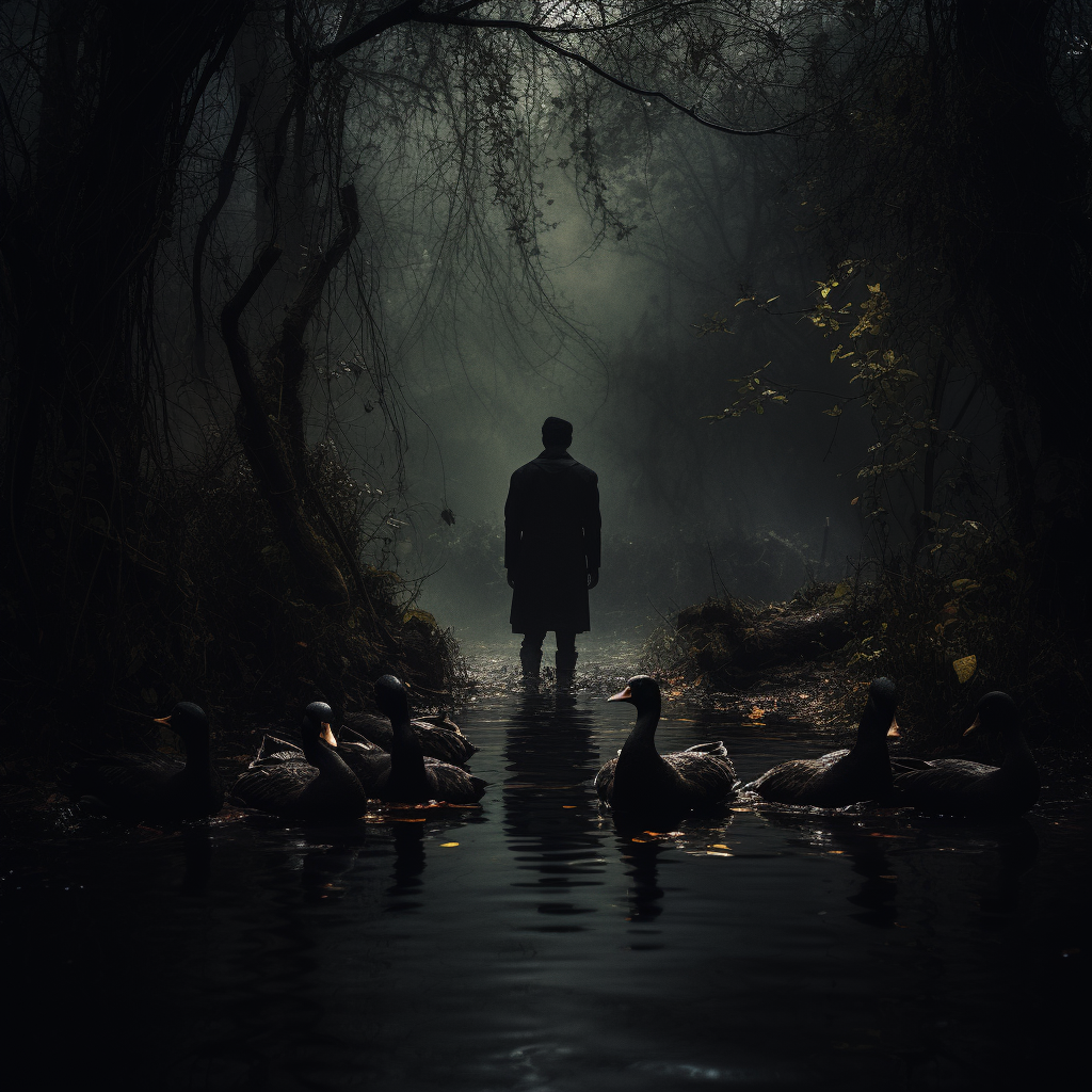 Man in Forest with Duck