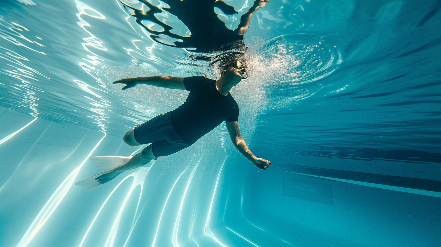 Man Freediver Fish Tail Swimming Pool