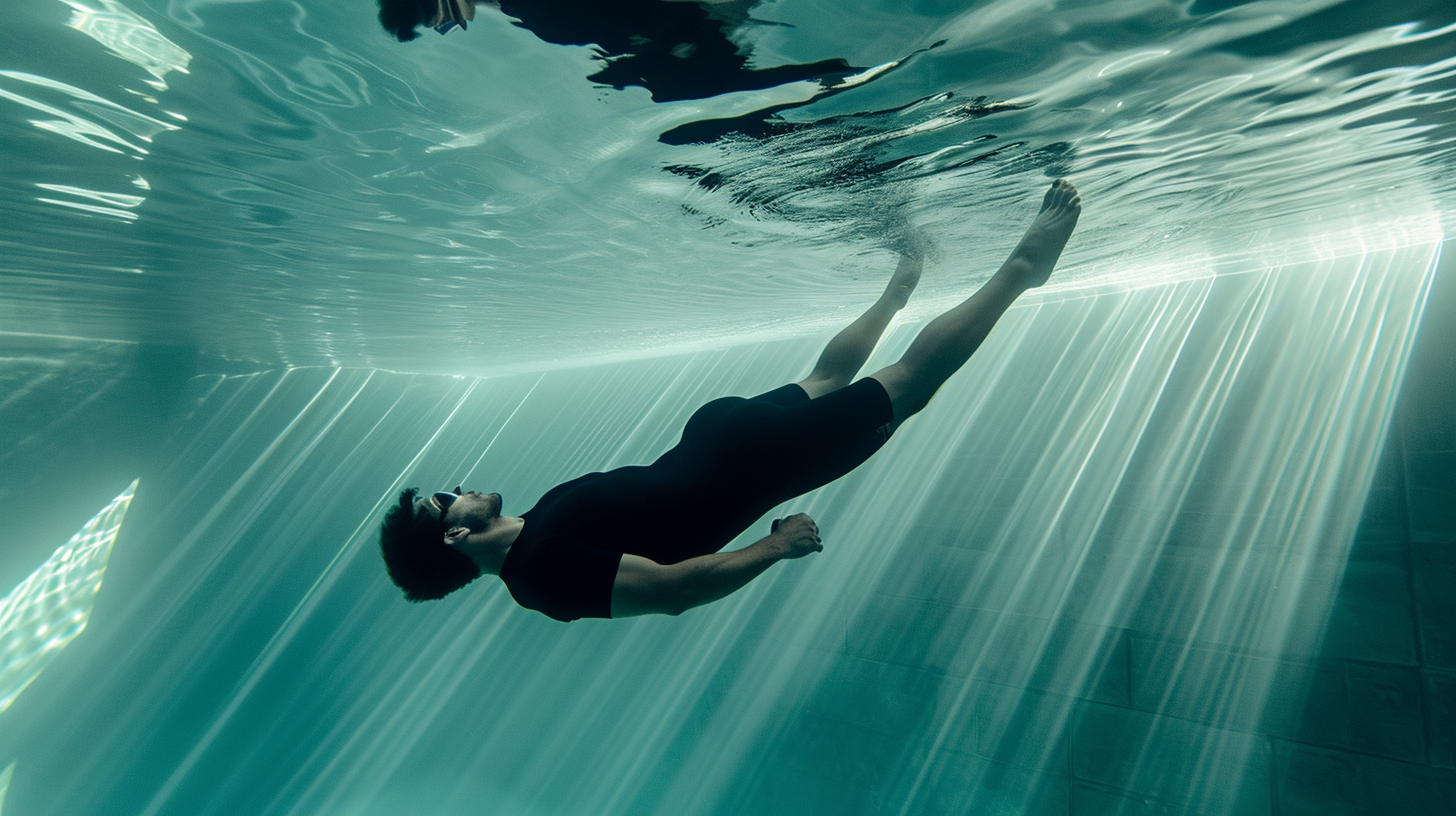 Man Freediver with Fish Tail in Black T-Shirt