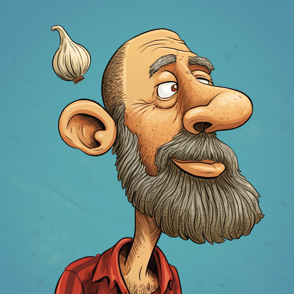 Man with garlic on nose cartoon