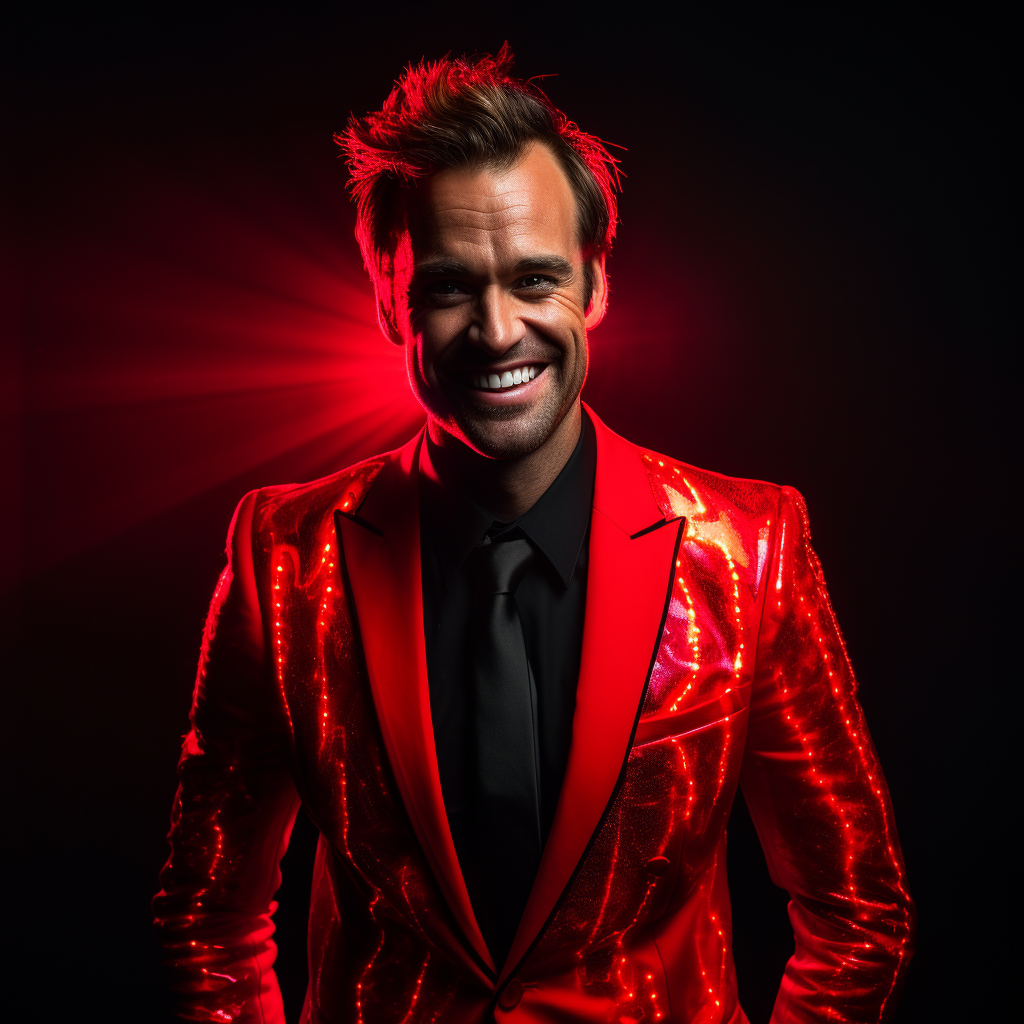 Glowing skin man in red suit