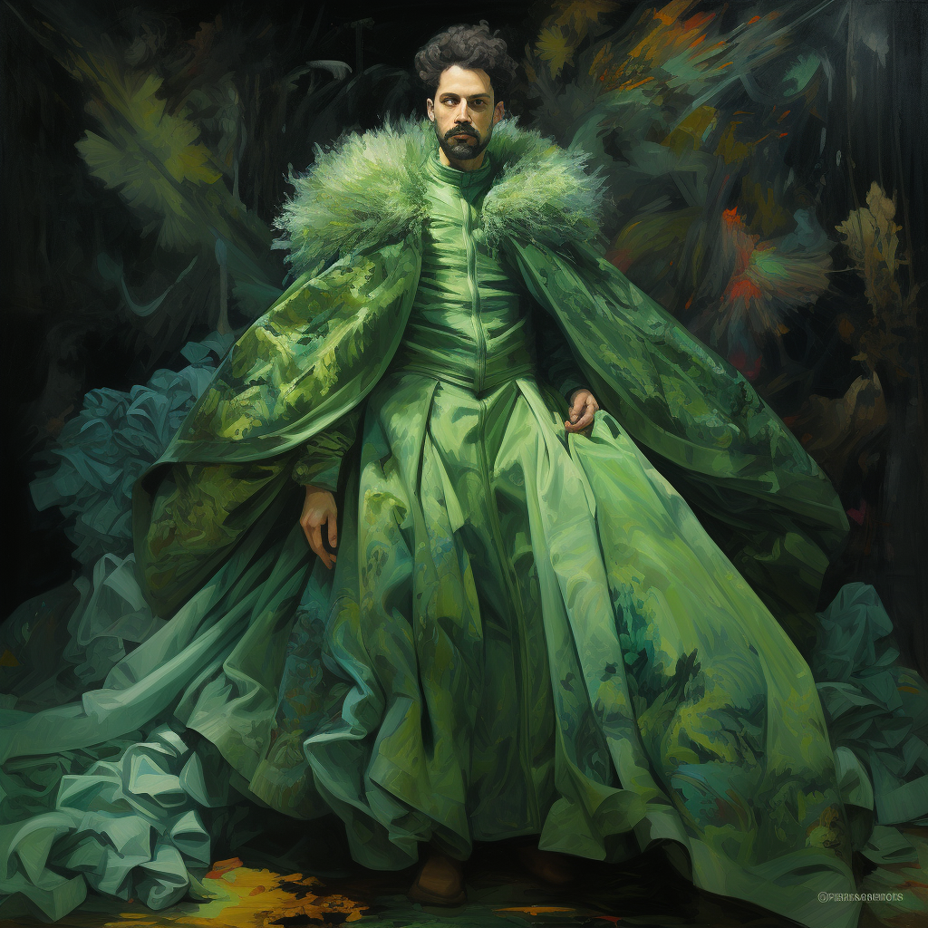 Man in Vibrant Green Gown