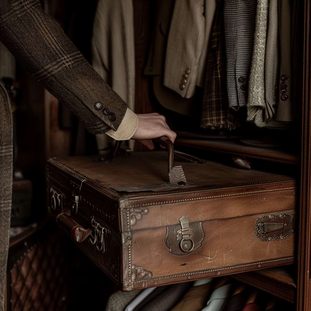 Man's hand grabbing rolling luggage