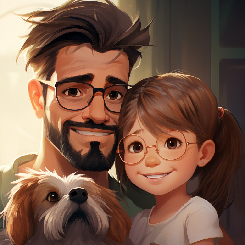 Man and granddaughter with Yorkshire Terrier