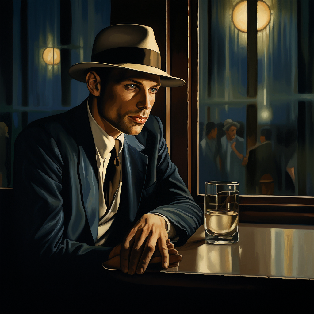 Elegant man with hat in bar at night