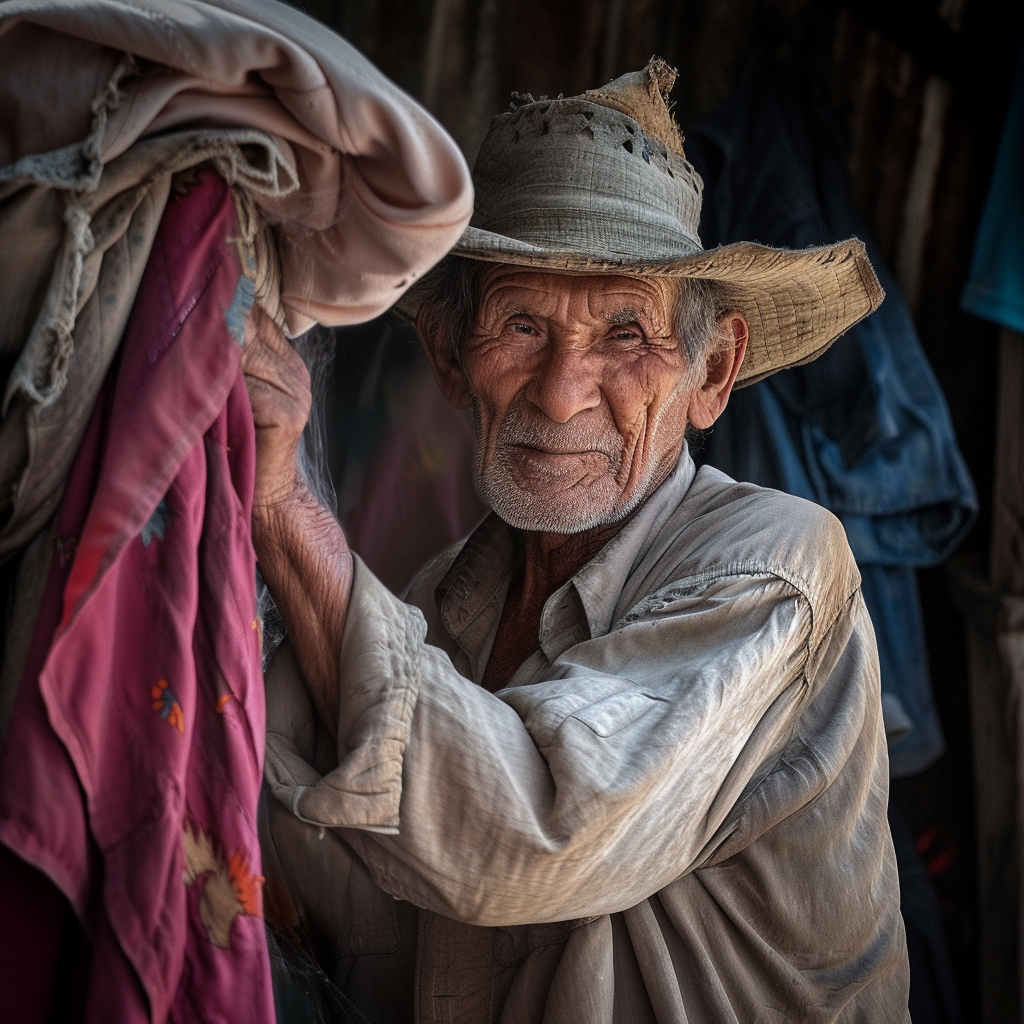 Man doing laundry with a hat