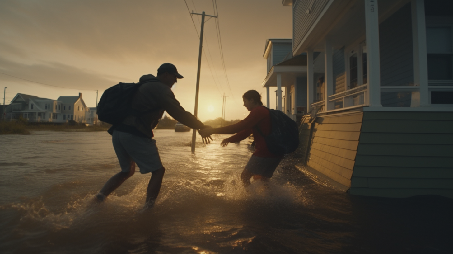 Man helping vulnerable person in ocean town