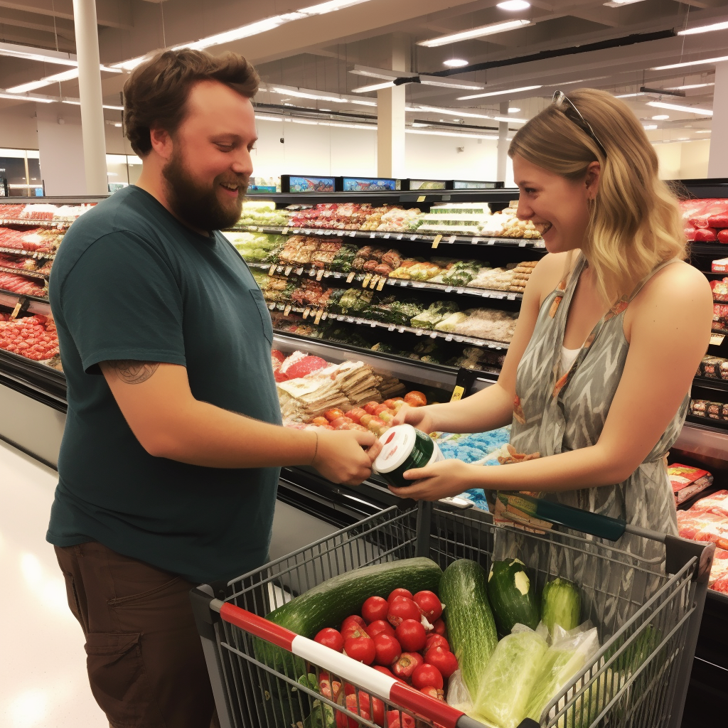 Man Assisting Woman Giving Birth in Grocery Store