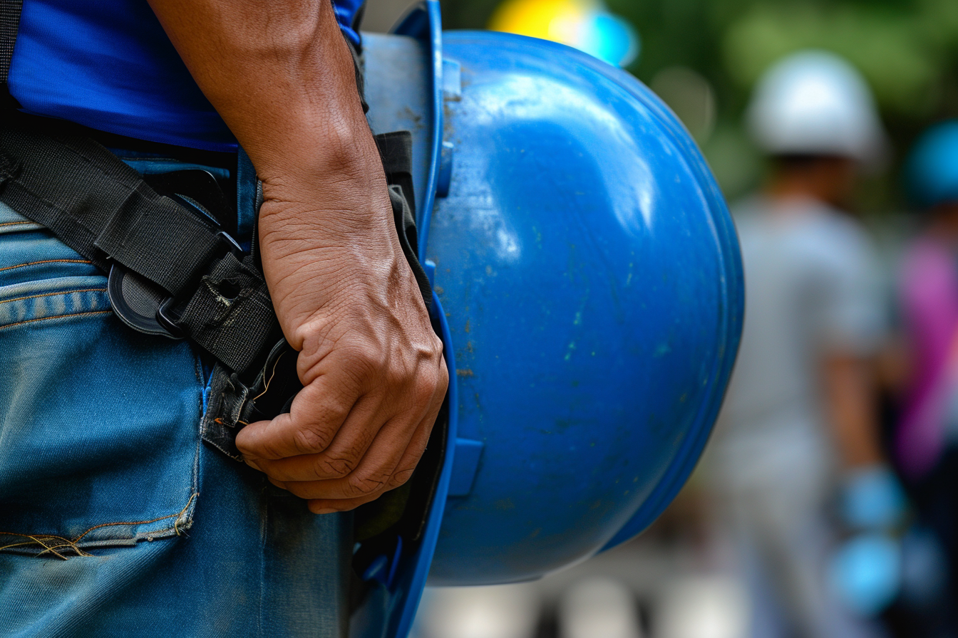 construction worker with blue helmet