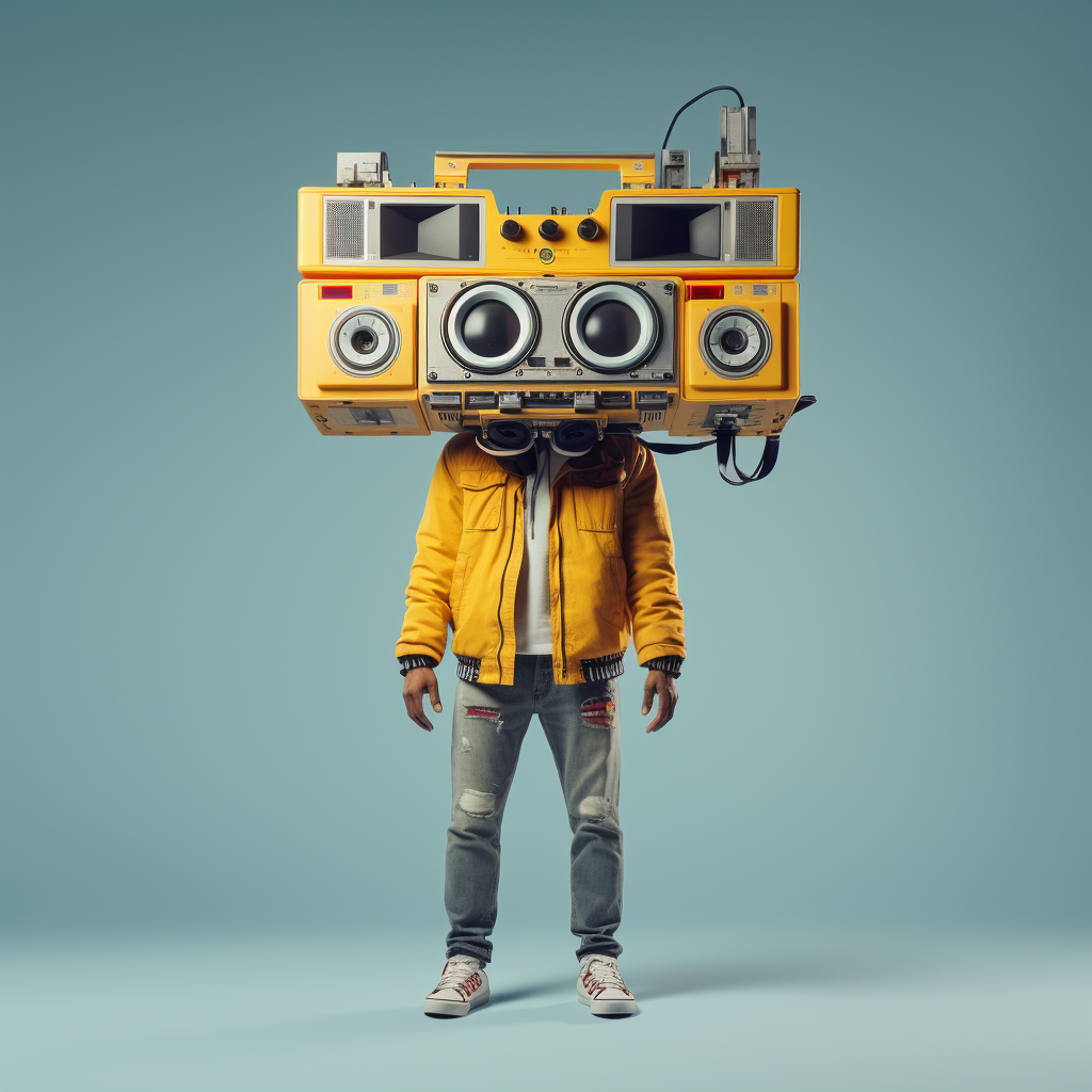 Man holding boombox over head