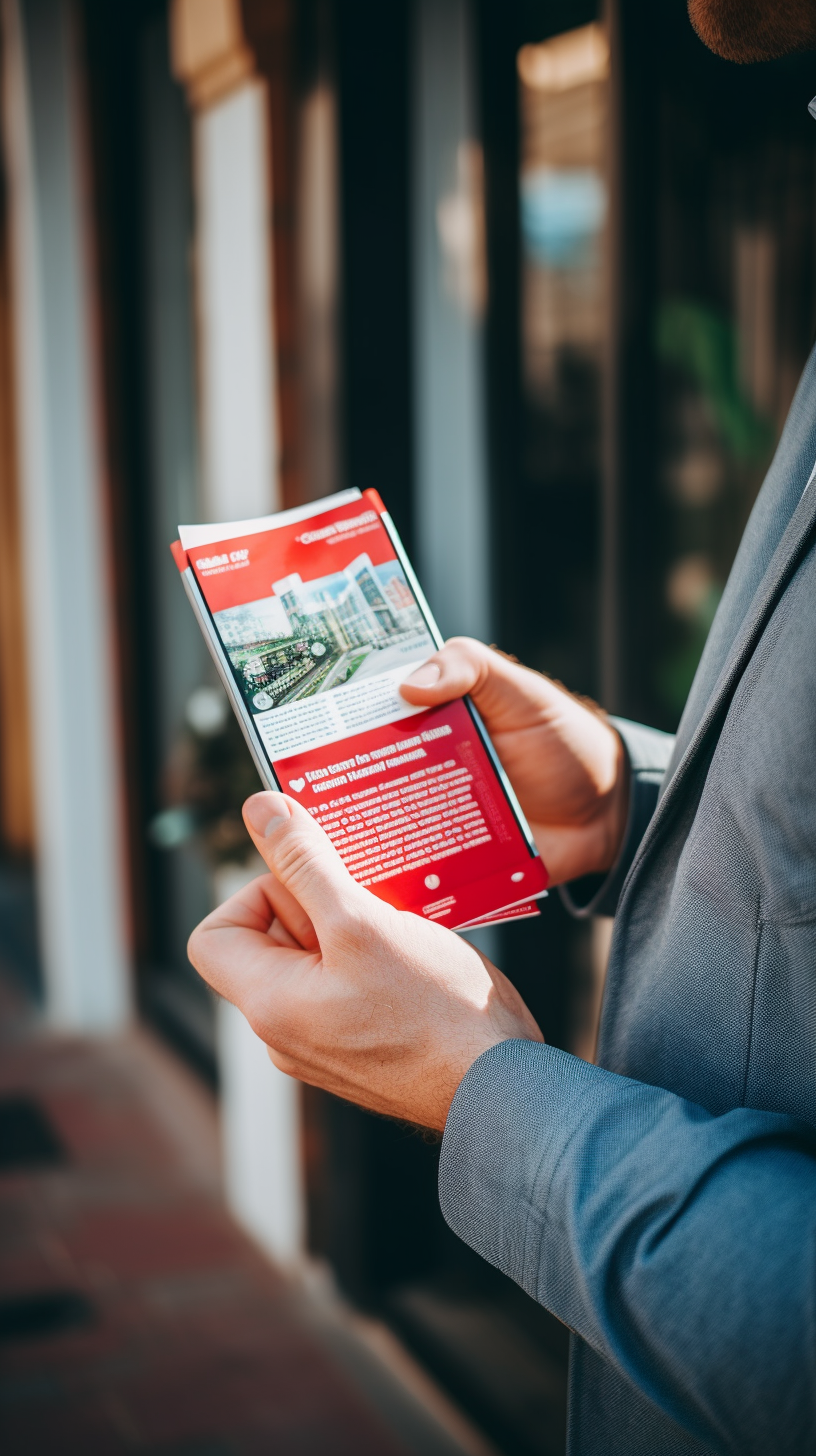 Man holding insurance brochure with smartphone