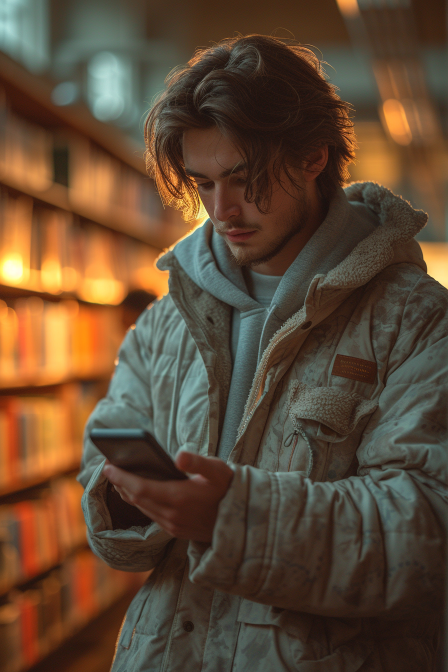 Man holding phone sending text