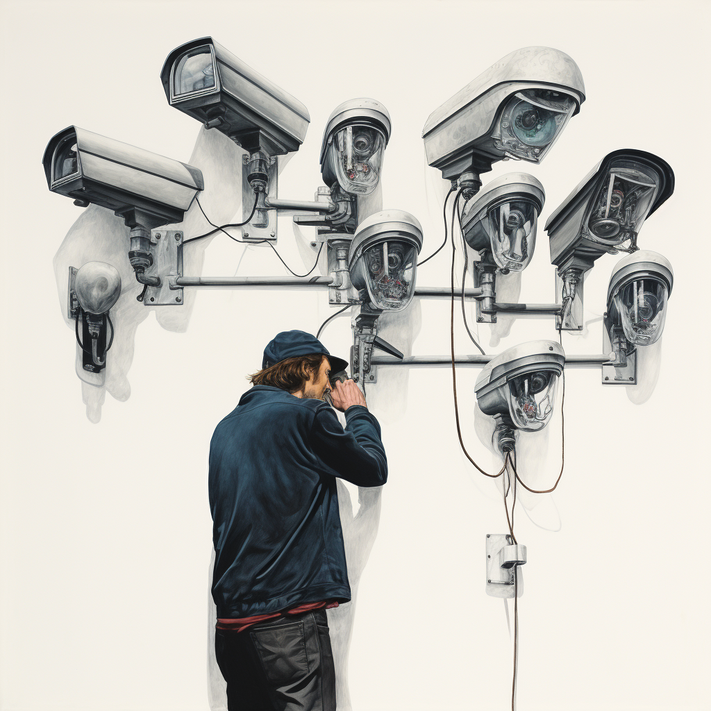 man installing security cameras