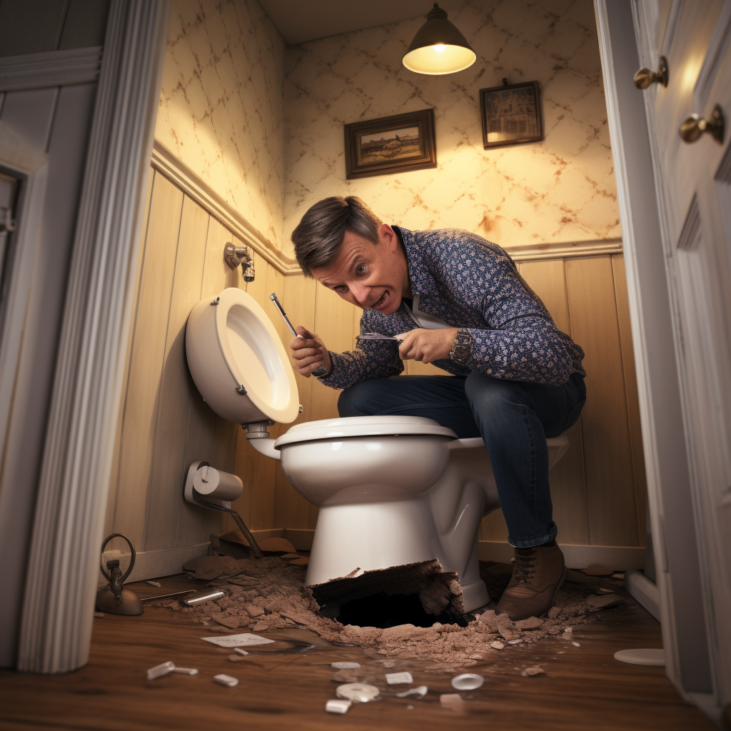 Man Installing Toilet in Bathroom