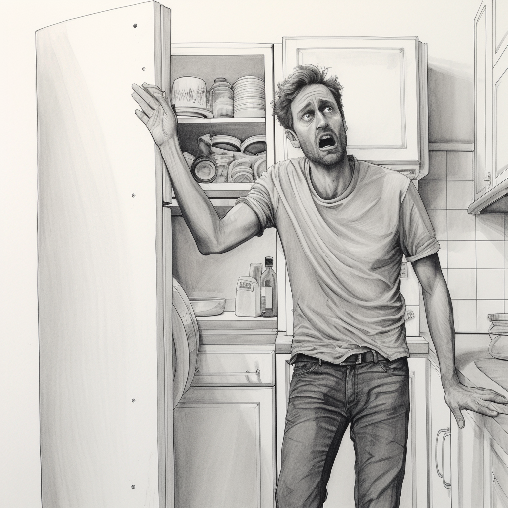 Man leaning against fridge