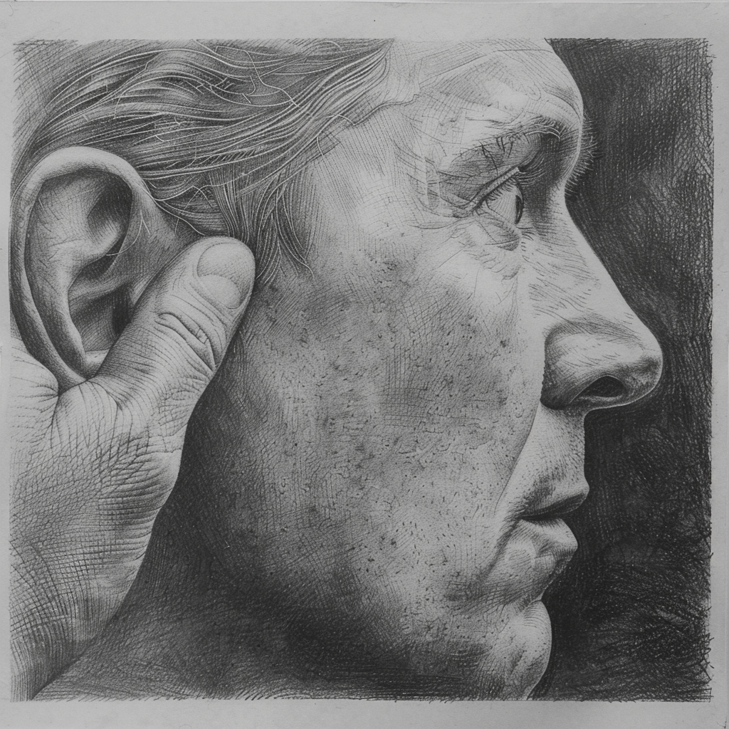 man listening pencil sketch art