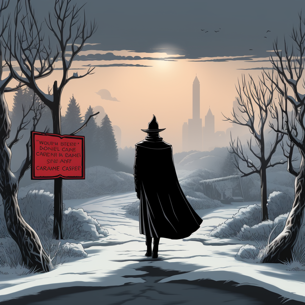 Man in Long Coat Walking to Frosty Forest