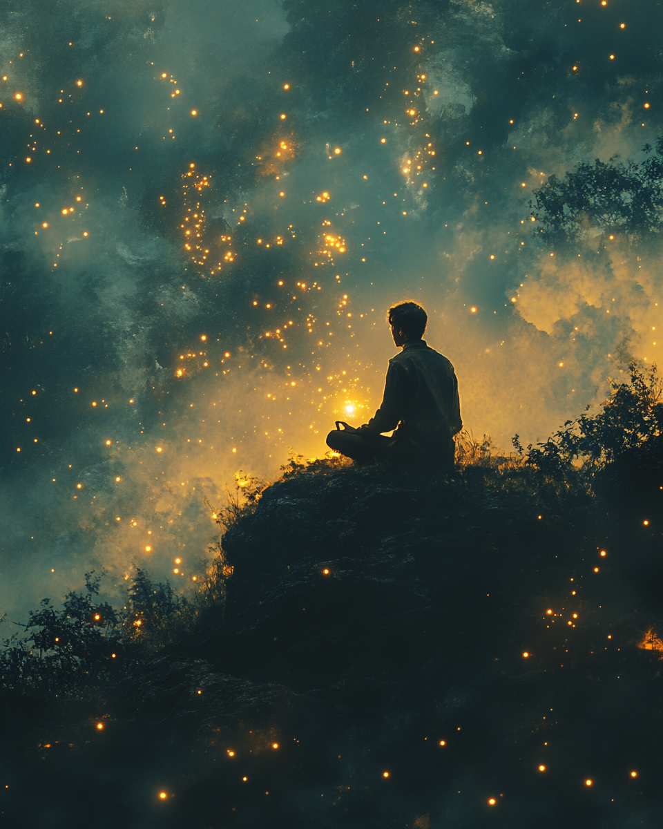 man meditating under star