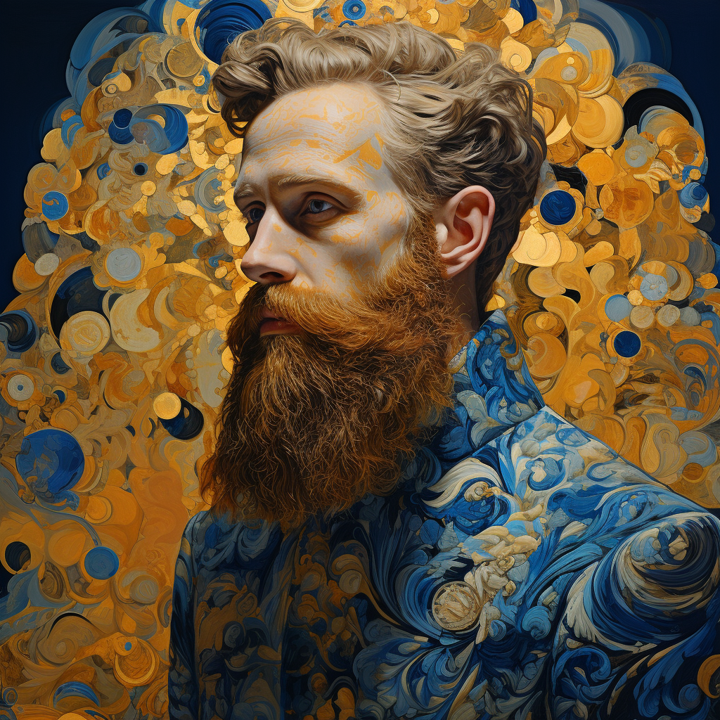 Man with Medium Beard in Gustav Klimt-style painting