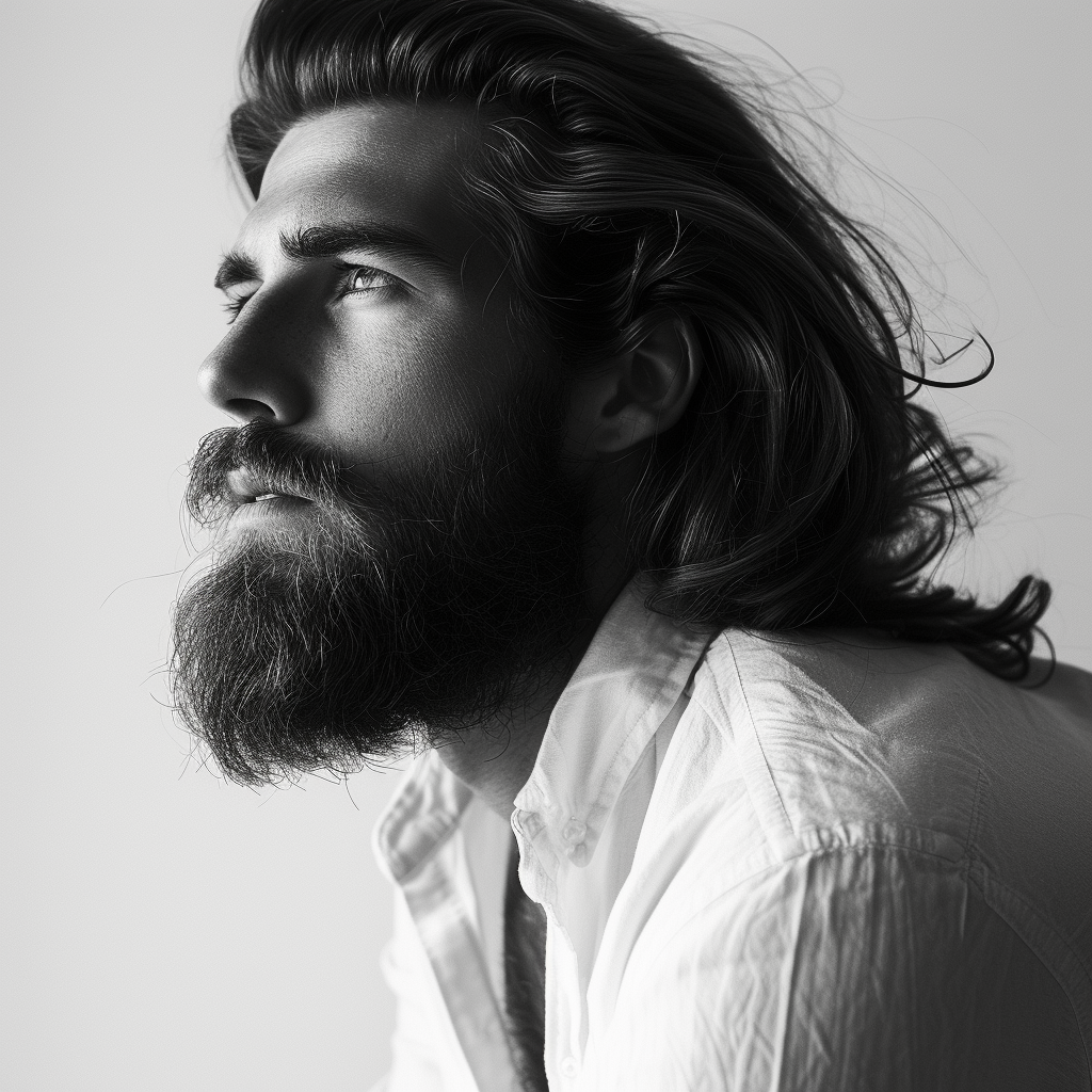 Stylish man with long hairstyle and beard