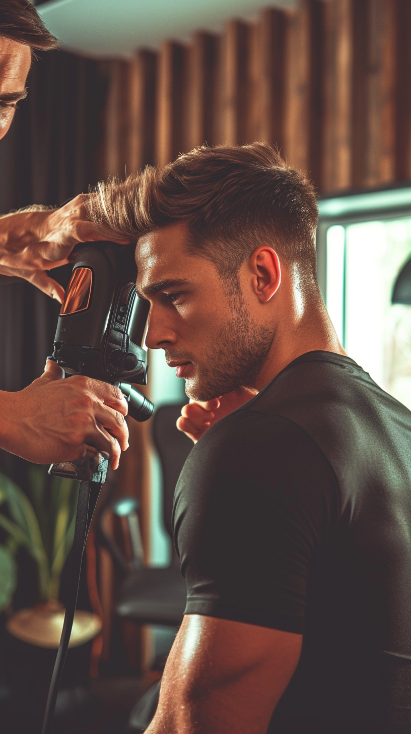 Man getting muscle massage with gun