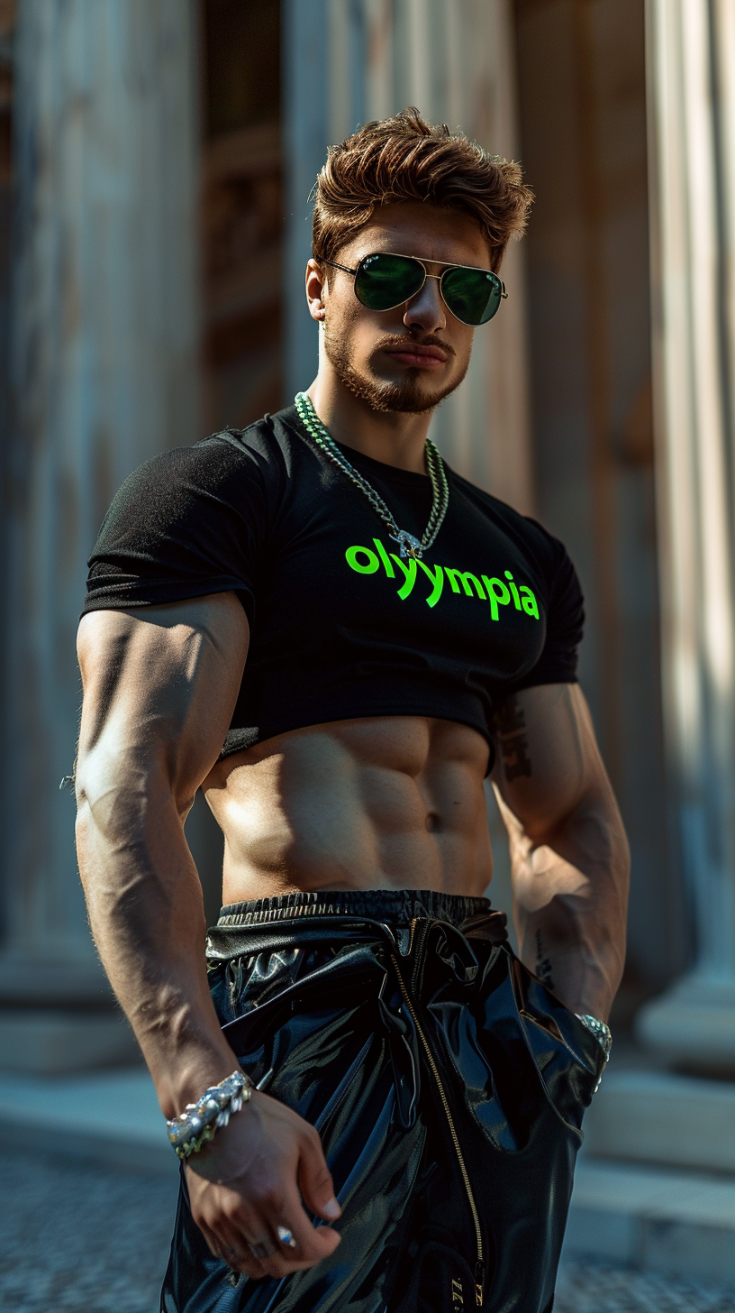 Muscular man with sunglasses standing