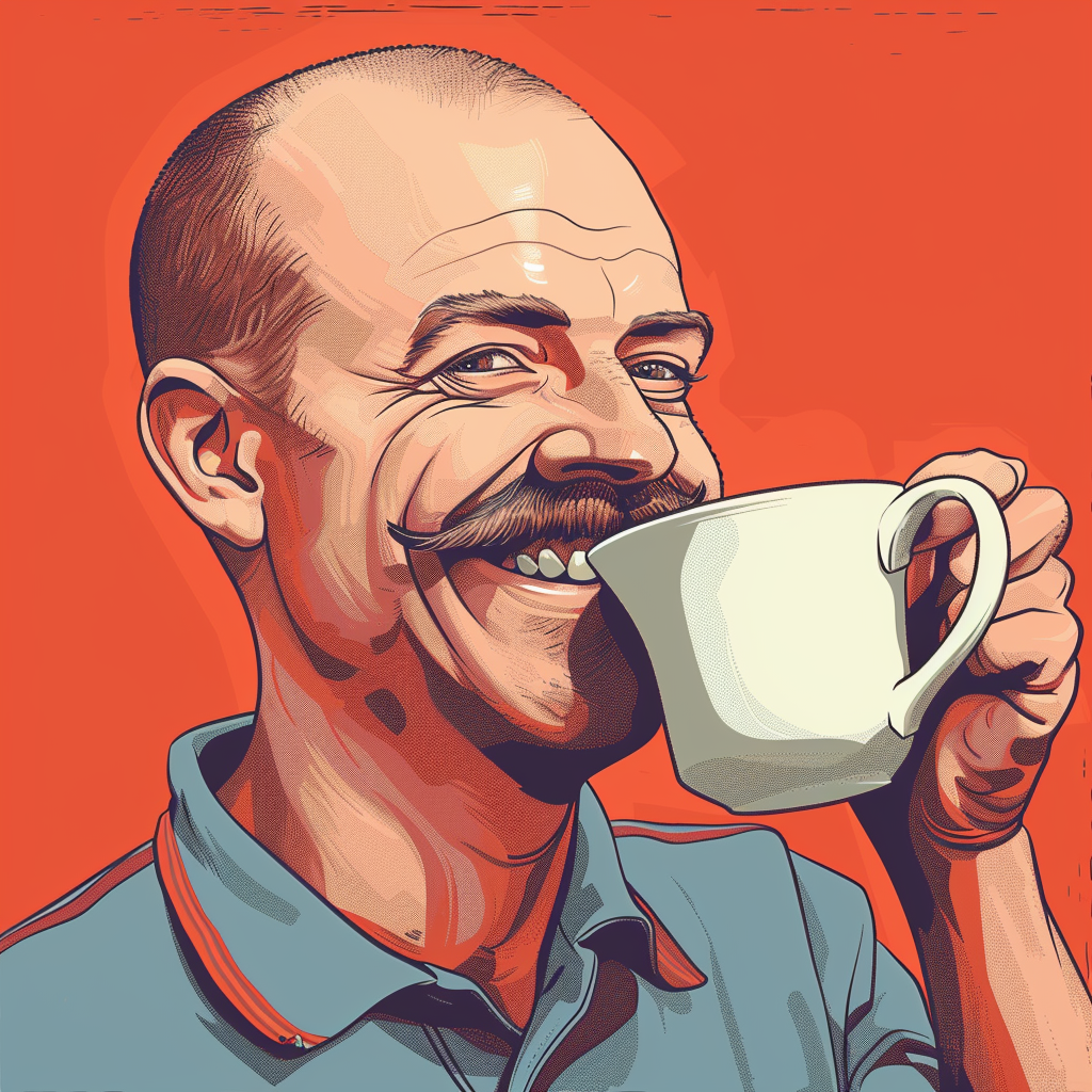 Man with mustache drinking coffee