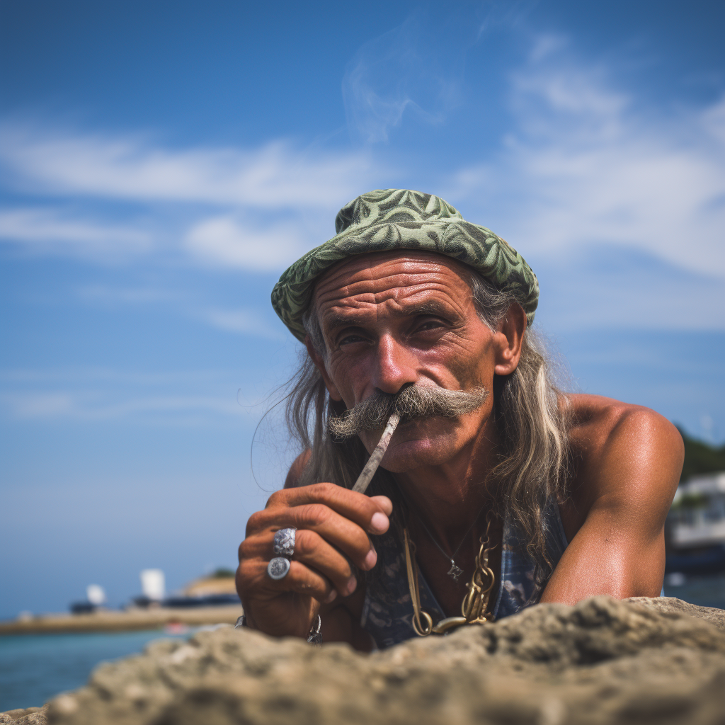 Man Smoking Cannabis by Water