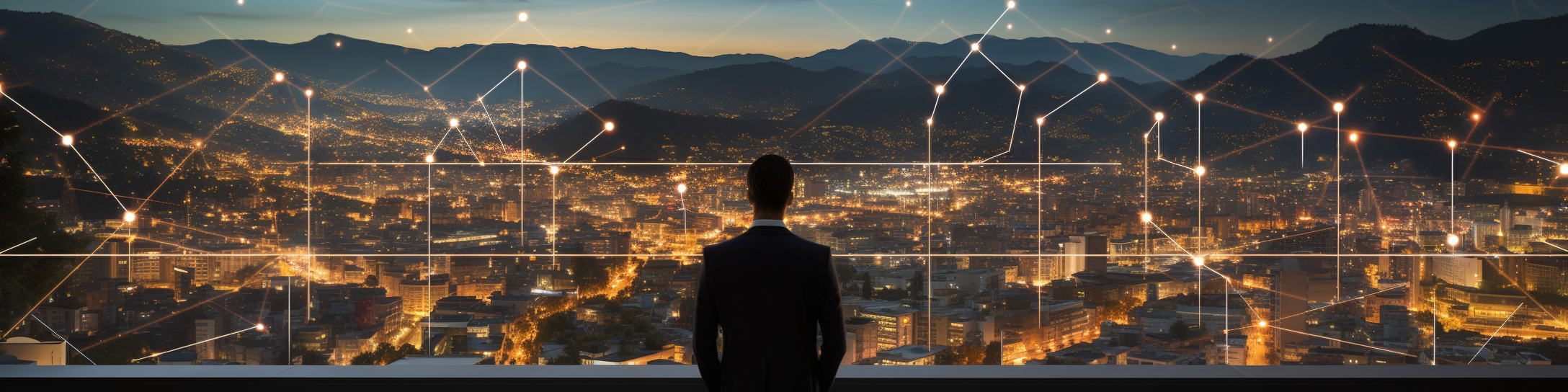 Man in brown suit looking out of office window