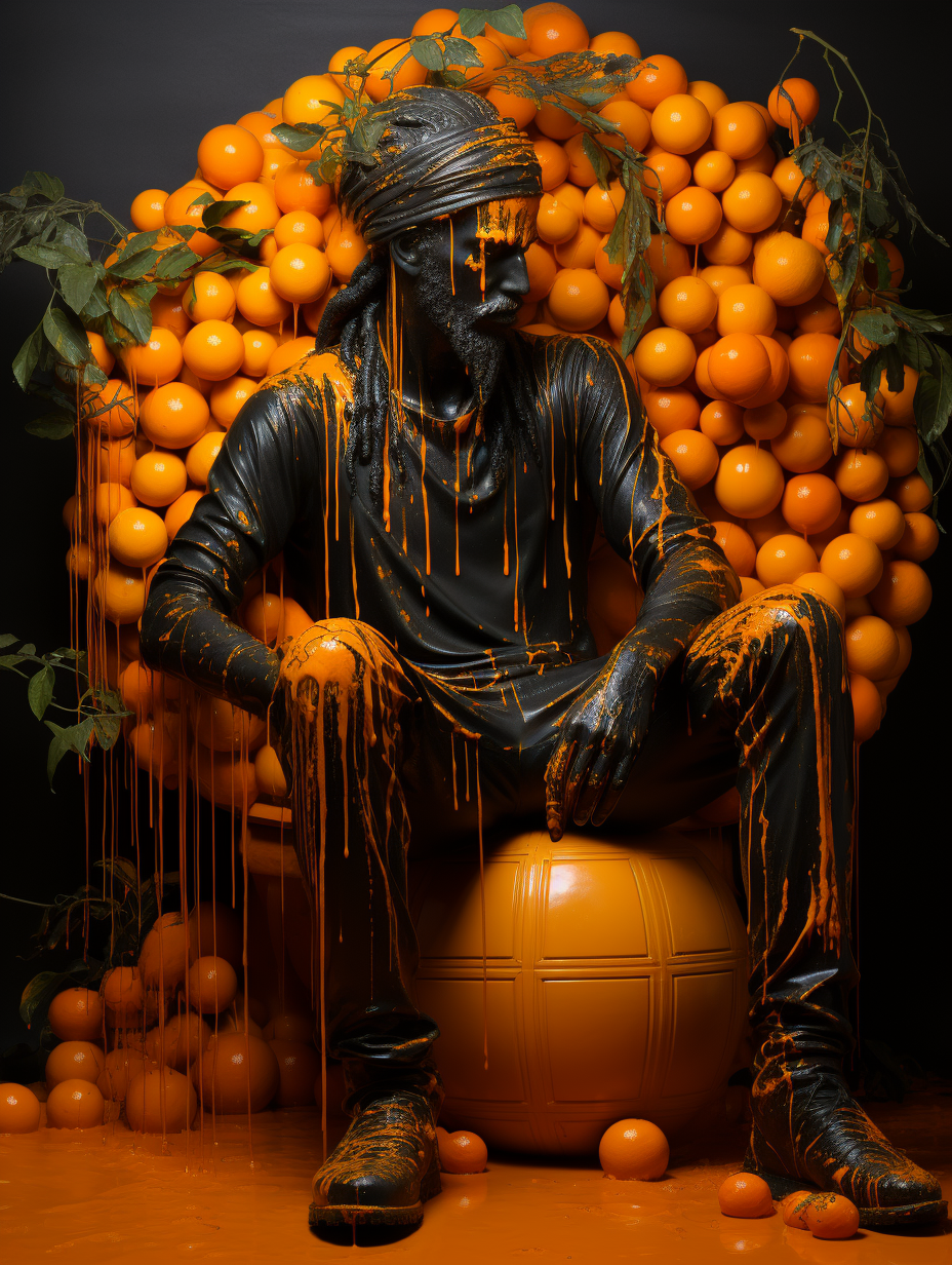 Colorful mural of a man on an orange wall