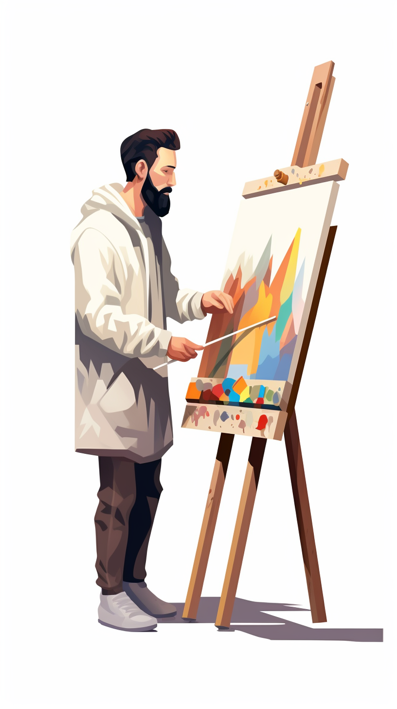 Geometric character design by man painting on easel