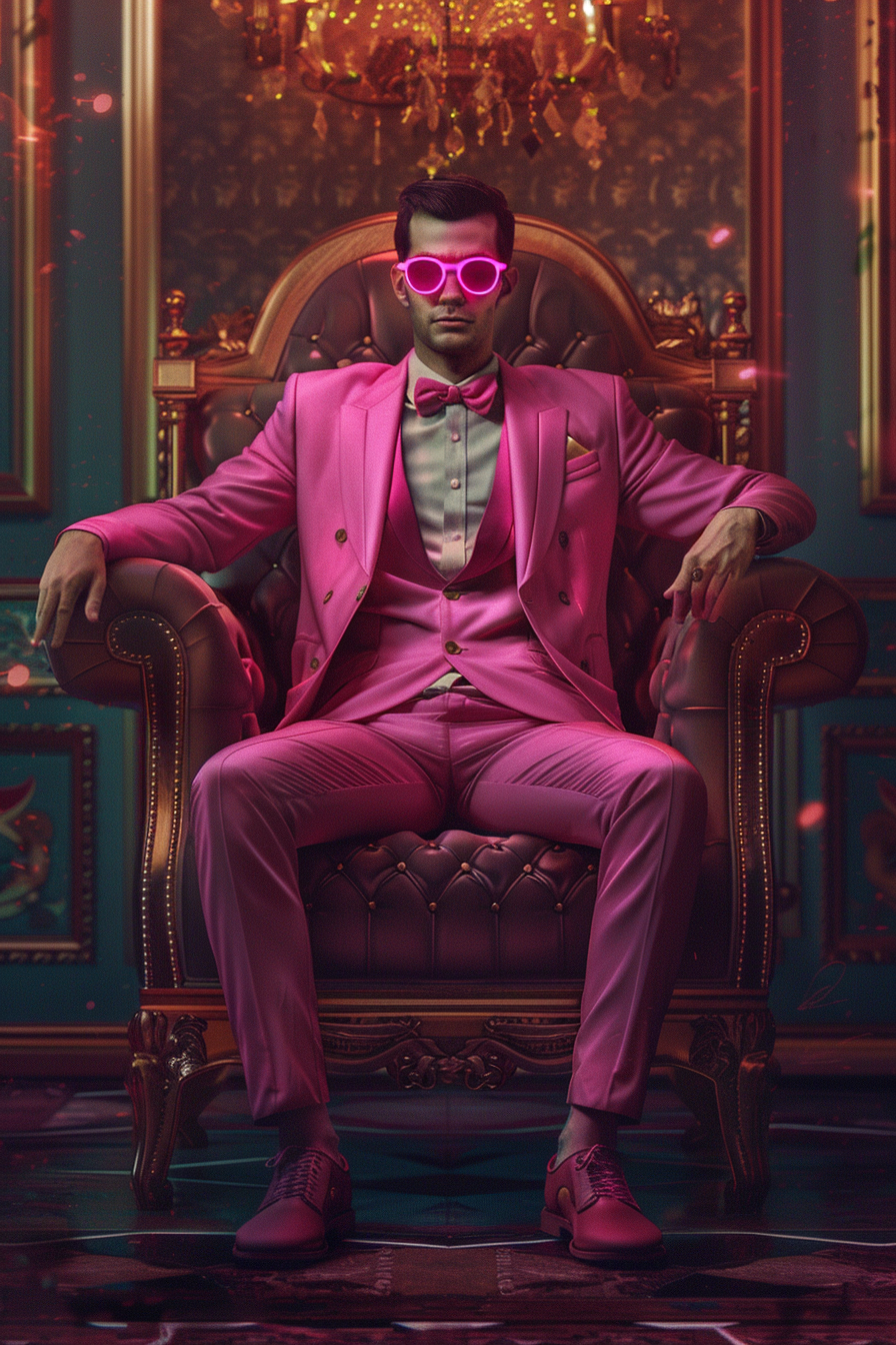 man in pink sunglasses chair