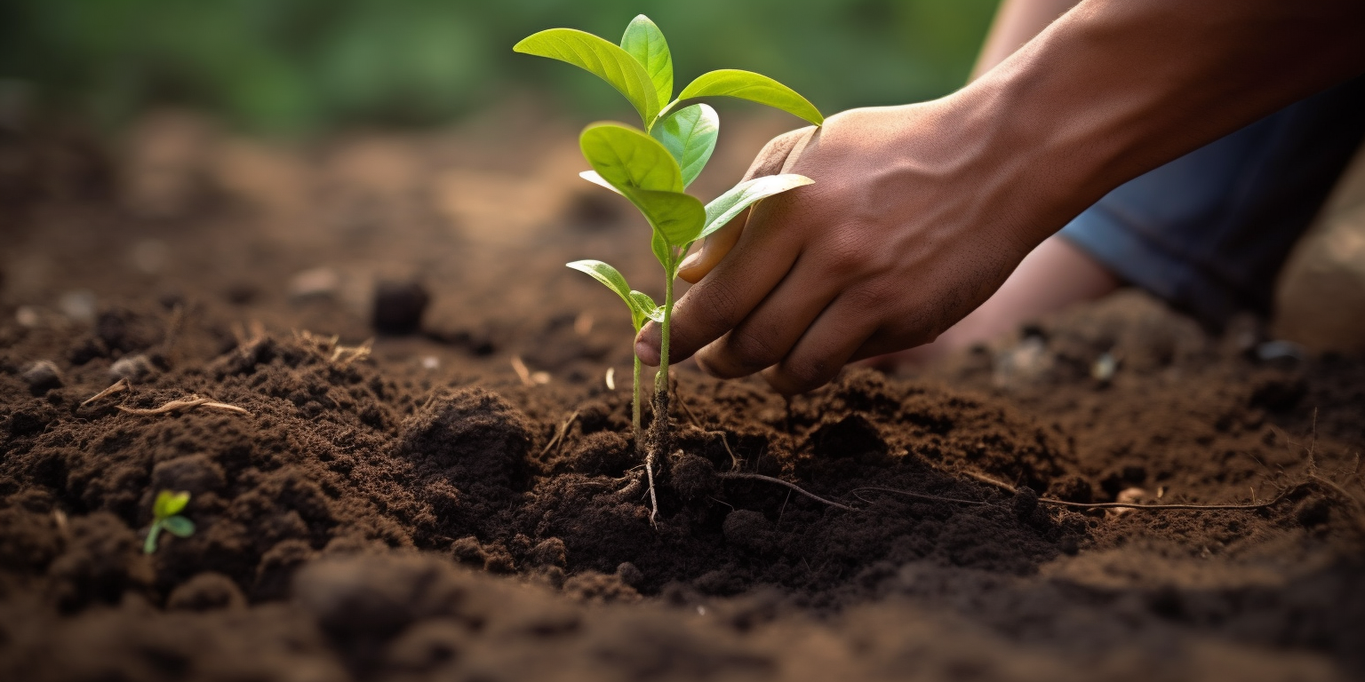 Man planting small tree in the ground