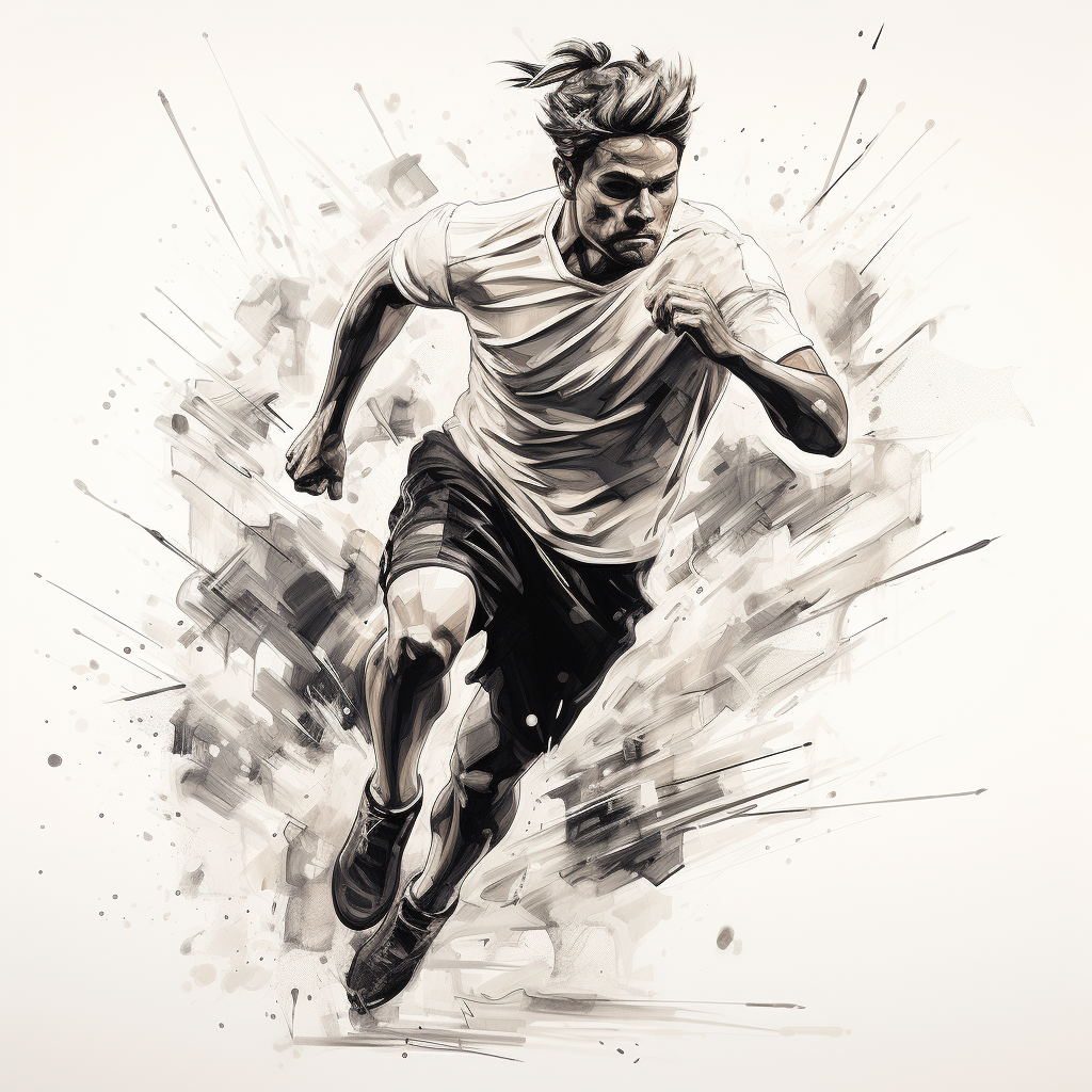 Line art of man playing soccer