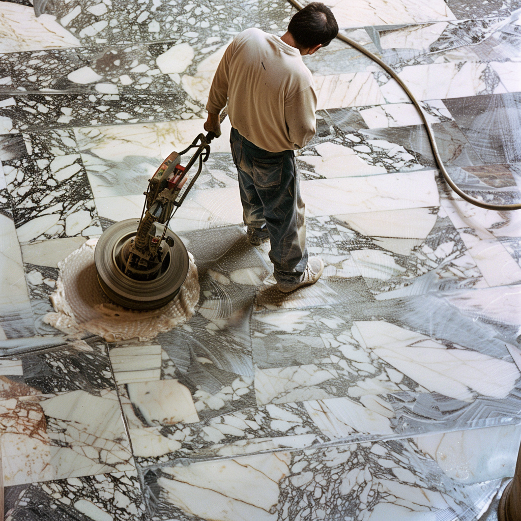 Man using floor polishing machine