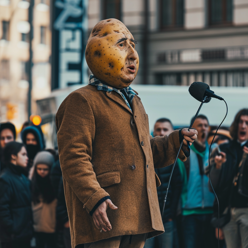 Man with Potato Head Speaking