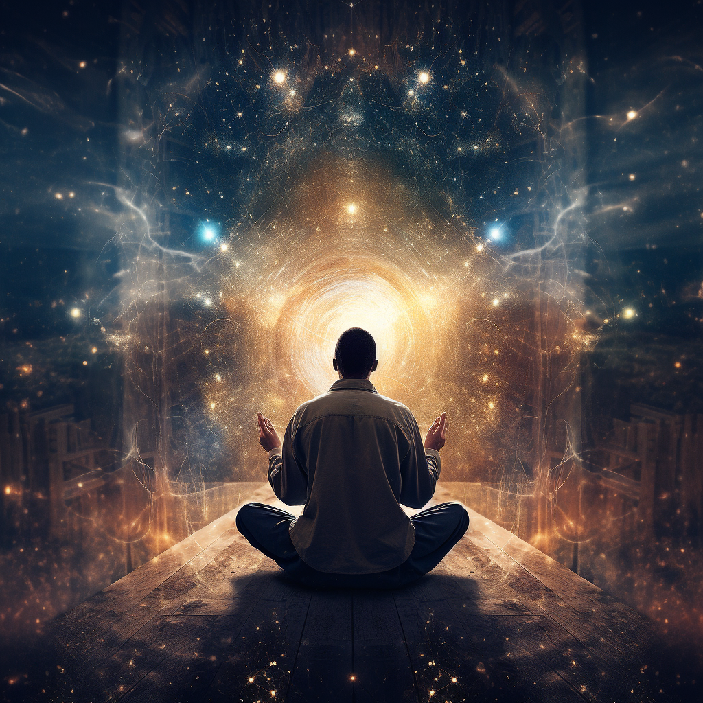 Man deep in prayer connecting with universe