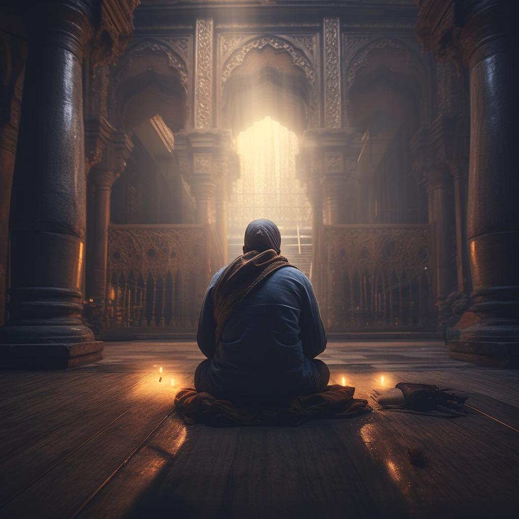 Man Praying Inside Temple