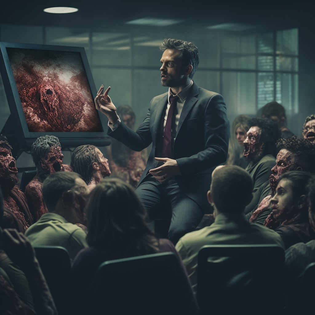 Man presentation zombies stock market