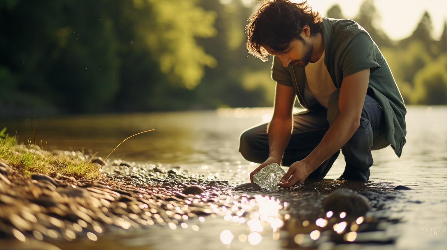 Man Pulling Metal Object from River